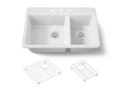 33" top-mount double-bowl kitchen sink