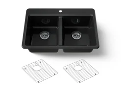 33" top-mount double-bowl kitchen sink