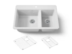 33" top-mount double-bowl kitchen sink