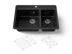 33" top-mount double-bowl kitchen sink
