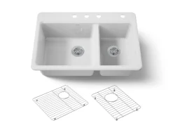 33" top-mount double-bowl kitchen sink