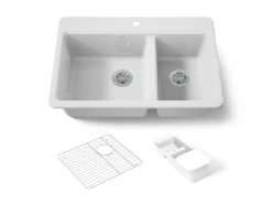 33" top-mount double-bowl workstation kitchen sink