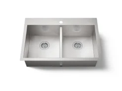 33" top-/undermount double-bowl kitchen sink