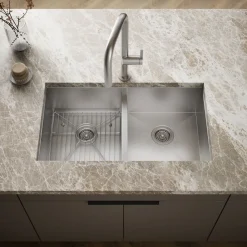 33" top-/undermount double-bowl kitchen sink