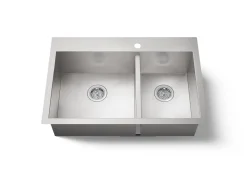 33" top-/undermount double-bowl kitchen sink
