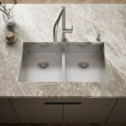 33" top-/undermount double-bowl kitchen sink