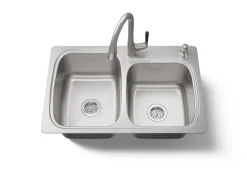 33" top-/undermount double-bowl kitchen sink