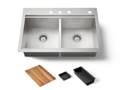 33" top-/undermount double-bowl kitchen sink