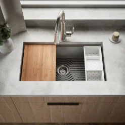 33" top-/undermount single-bowl workstation kitchen sink