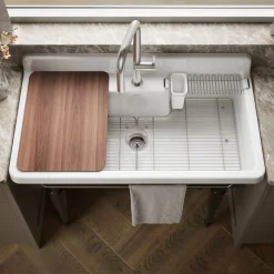 45" top-/wall-mount single-bowl workstation farmhouse kitchen sink