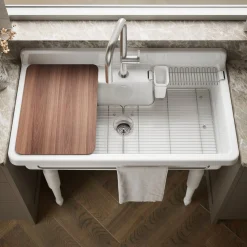 45" top-/wall-mount single-bowl workstation farmhouse kitchen sink