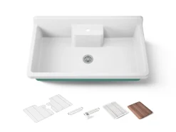 45" top-/wall-mount single-bowl workstation farmhouse kitchen sink