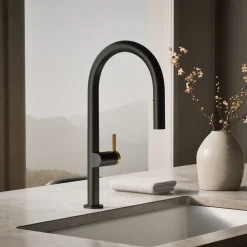 Touchless pull-down kitchen sink faucet with two-function sprayhead