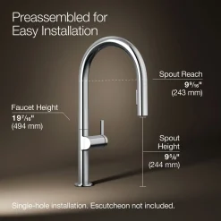 Touchless pull-down kitchen sink faucet with two-function sprayhead