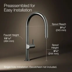 Touchless pull-down kitchen sink faucet with two-function sprayhead