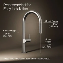 Touchless pull-down kitchen sink faucet with two-function sprayhead