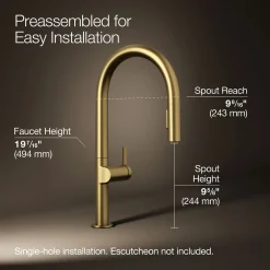Touchless pull-down kitchen sink faucet with two-function sprayhead