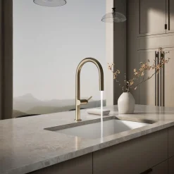 Touchless pull-down kitchen sink faucet with two-function sprayhead