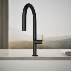 Touchless pull-down kitchen sink faucet with two-function sprayhead