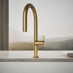 Touchless pull-down kitchen sink faucet with two-function sprayhead
