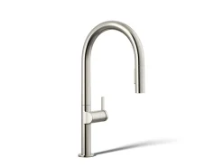Touchless pull-down kitchen sink faucet with two-function sprayhead