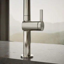 Touchless pull-down kitchen sink faucet with two-function sprayhead