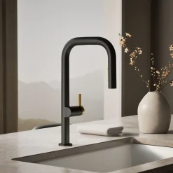 Touchless pull-down kitchen sink faucet with two-function sprayhead