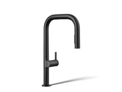 Touchless pull-down kitchen sink faucet with two-function sprayhead