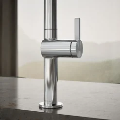 Touchless pull-down kitchen sink faucet with two-function sprayhead
