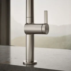 Touchless pull-down kitchen sink faucet with two-function sprayhead