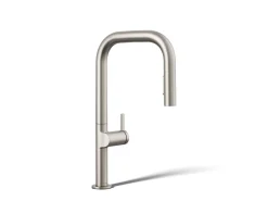 Touchless pull-down kitchen sink faucet with two-function sprayhead