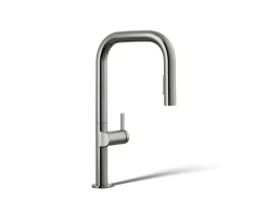 Touchless pull-down kitchen sink faucet with two-function sprayhead
