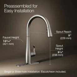 Touchless pull-down kitchen sink faucet with three-function sprayhead