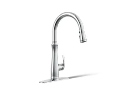 Touchless pull-down kitchen sink faucet with three-function sprayhead
