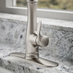 Touchless pull-down kitchen sink faucet with three-function sprayhead