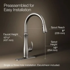 Touchless pull-down kitchen sink faucet with three-function sprayhead