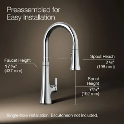 Touchless pull-down kitchen sink faucet with three-function sprayhead