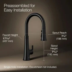 Touchless pull-down kitchen sink faucet with three-function sprayhead
