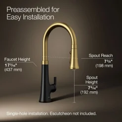 Touchless pull-down kitchen sink faucet with three-function sprayhead