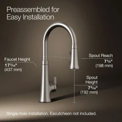 Touchless pull-down kitchen sink faucet with three-function sprayhead