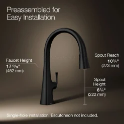 Touchless pull-down kitchen sink faucet with three-function sprayhead