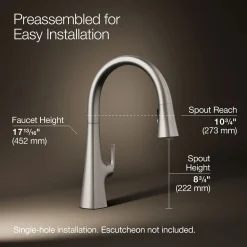 Touchless pull-down kitchen sink faucet with three-function sprayhead