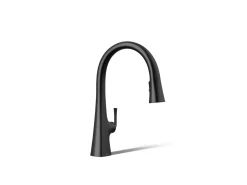 Touchless pull-down kitchen sink faucet with three-function sprayhead