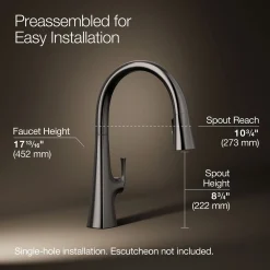 Touchless pull-down kitchen sink faucet with three-function sprayhead