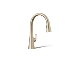 Touchless pull-down kitchen sink faucet with three-function sprayhead