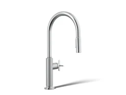 Touchless pull-down kitchen sink faucet with two-function sprayhead