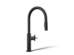 Touchless pull-down kitchen sink faucet with two-function sprayhead