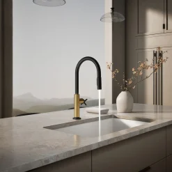 Touchless pull-down kitchen sink faucet with two-function sprayhead
