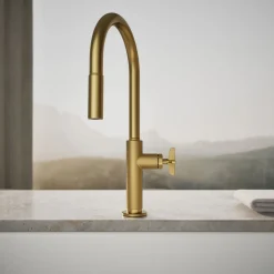 Touchless pull-down kitchen sink faucet with two-function sprayhead