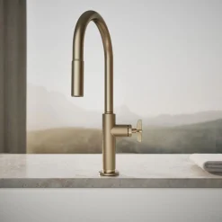 Touchless pull-down kitchen sink faucet with two-function sprayhead